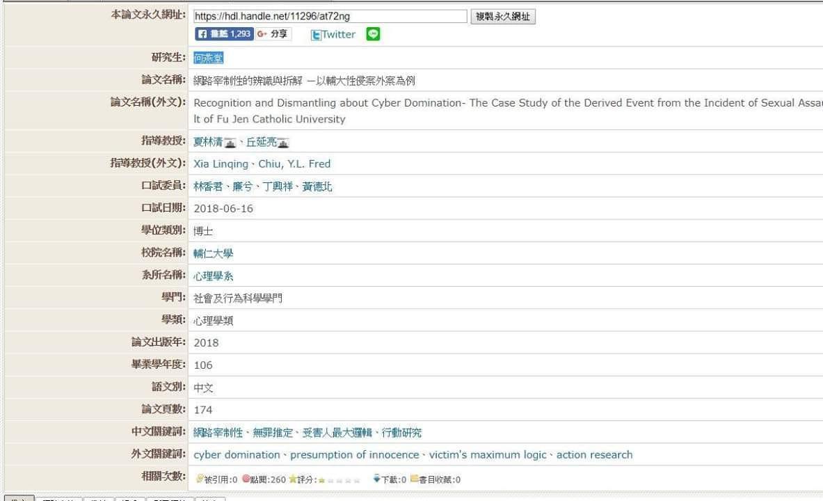 該學術論文還有4位學界知名教授擔任口試委員。（翻攝畫面）