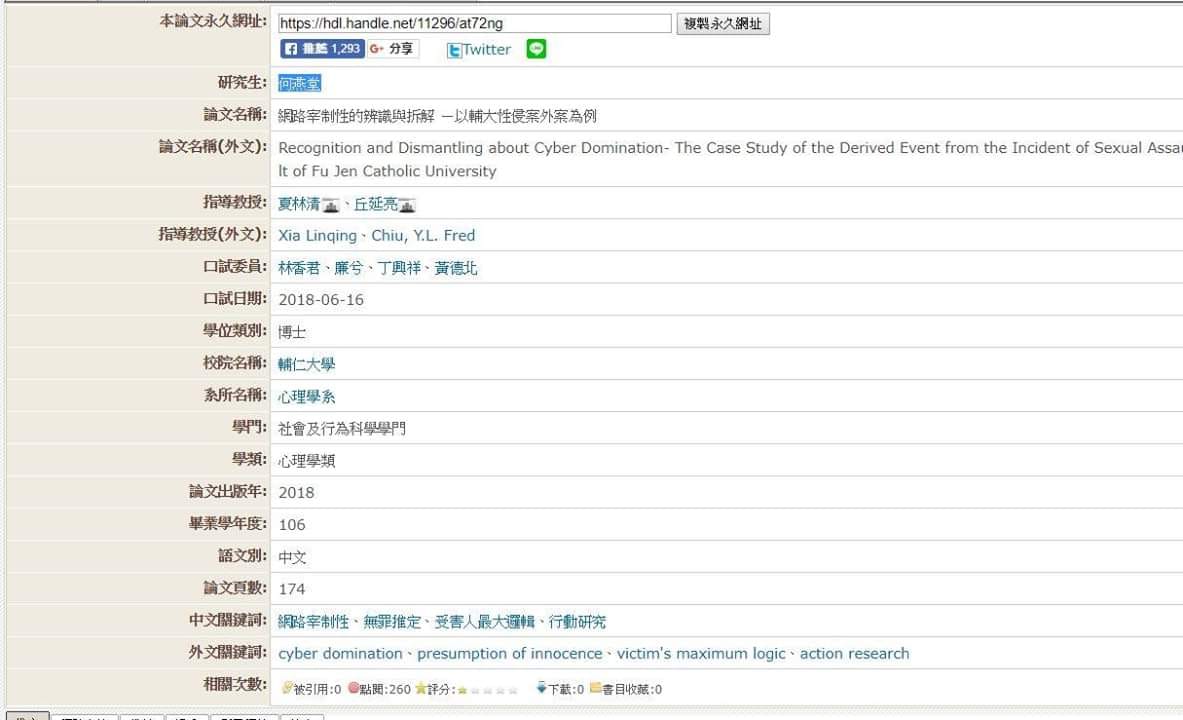 該學術論文還有4位學界知名教授擔任口試委員。（翻攝畫面）