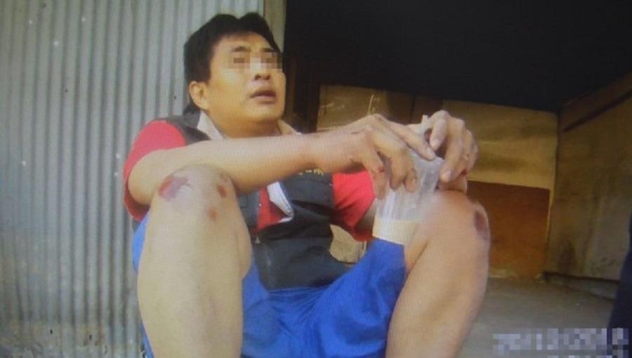 泰國籍逃逸移工他威沙騎車肇事逃逸,被追上還拿出電擊器攻擊貨車司機,最後被制伏帶回警局。(警方提供)
