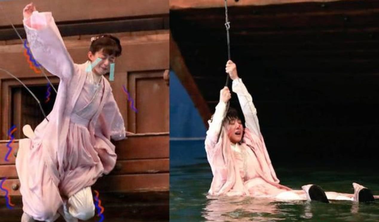 趙麗穎從高空躍下，完全自己上場。（翻攝自新浪娛樂）