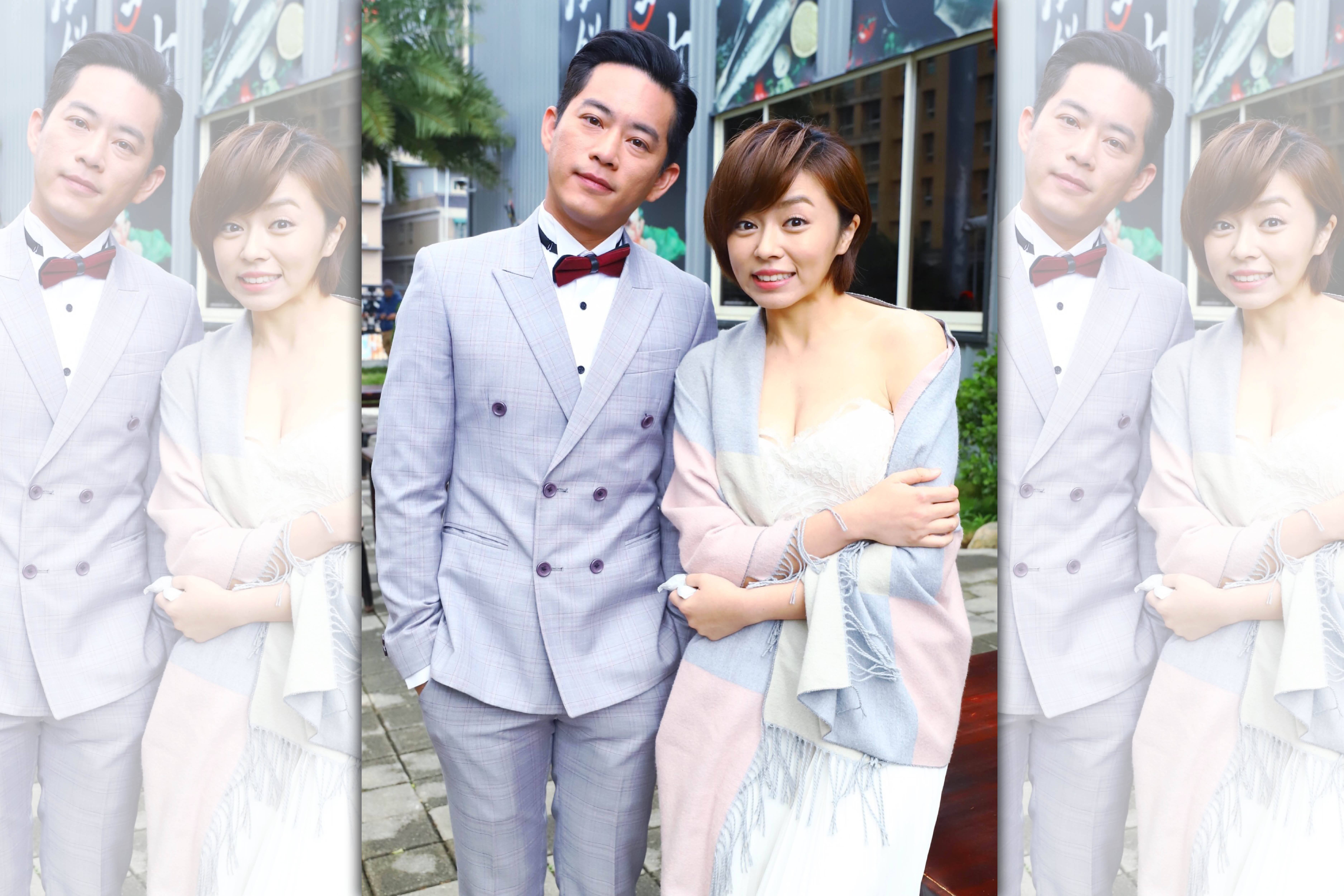 王瞳在寒流拍攝外景，穿上小露香肩和美胸的禮服。（民視提供）