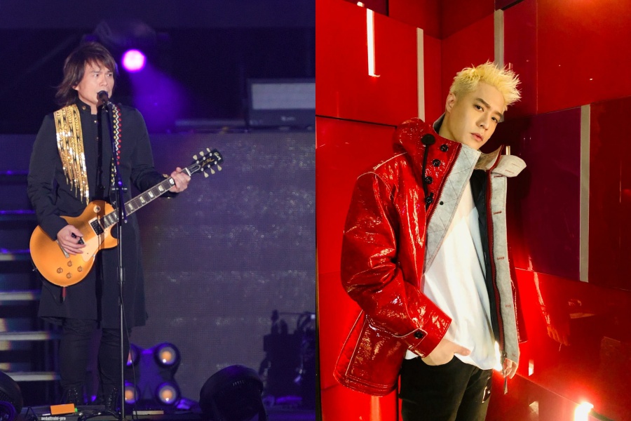 伍佰（左圖）為跨年演出訂製全新的服裝；周湯豪（右圖）壓軸演出，粉絲開心跟著一起唱。（左圖三立提供、右圖民視提供）