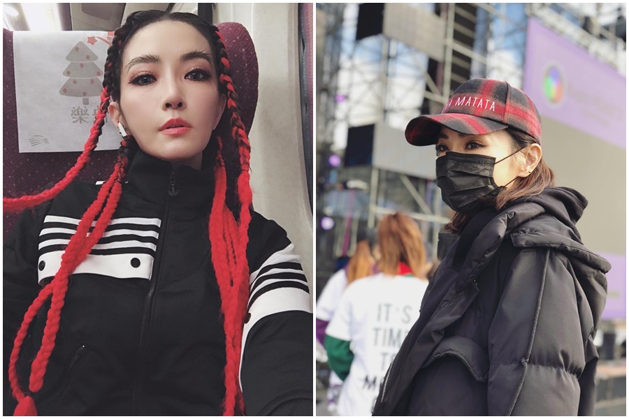 謝金燕以一頭紅辮子搶眼造型嗨唱跨年。（翻攝謝金燕IG）