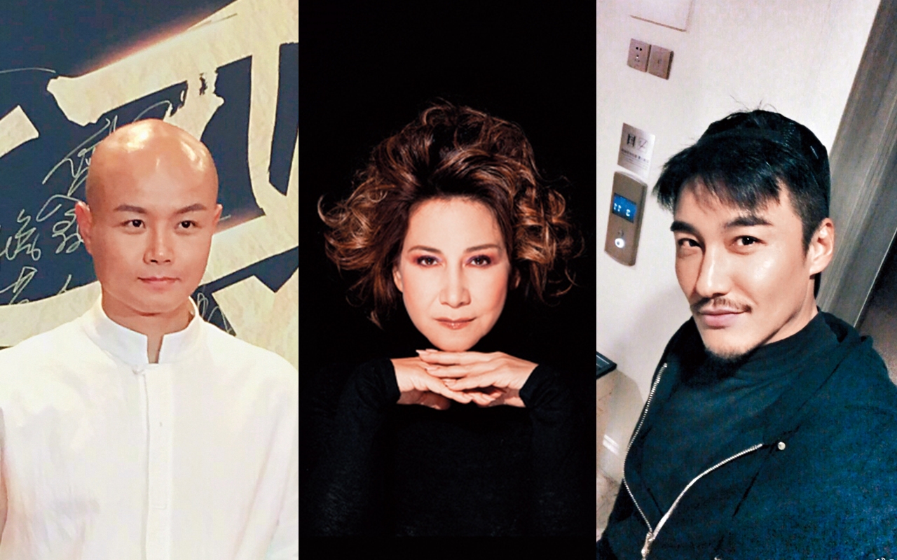 藝人樂嘉（左）上節目磨破睪丸，但還好已先凍精。（翻攝樂嘉微博）；甄妮（中）在丈夫身亡後，用丈夫保存的精子生下女兒。（東方ＩＣ）；對岸男星胡兵挨不過母親壓力，先去凍精預備將來生子。（翻攝胡兵微博）