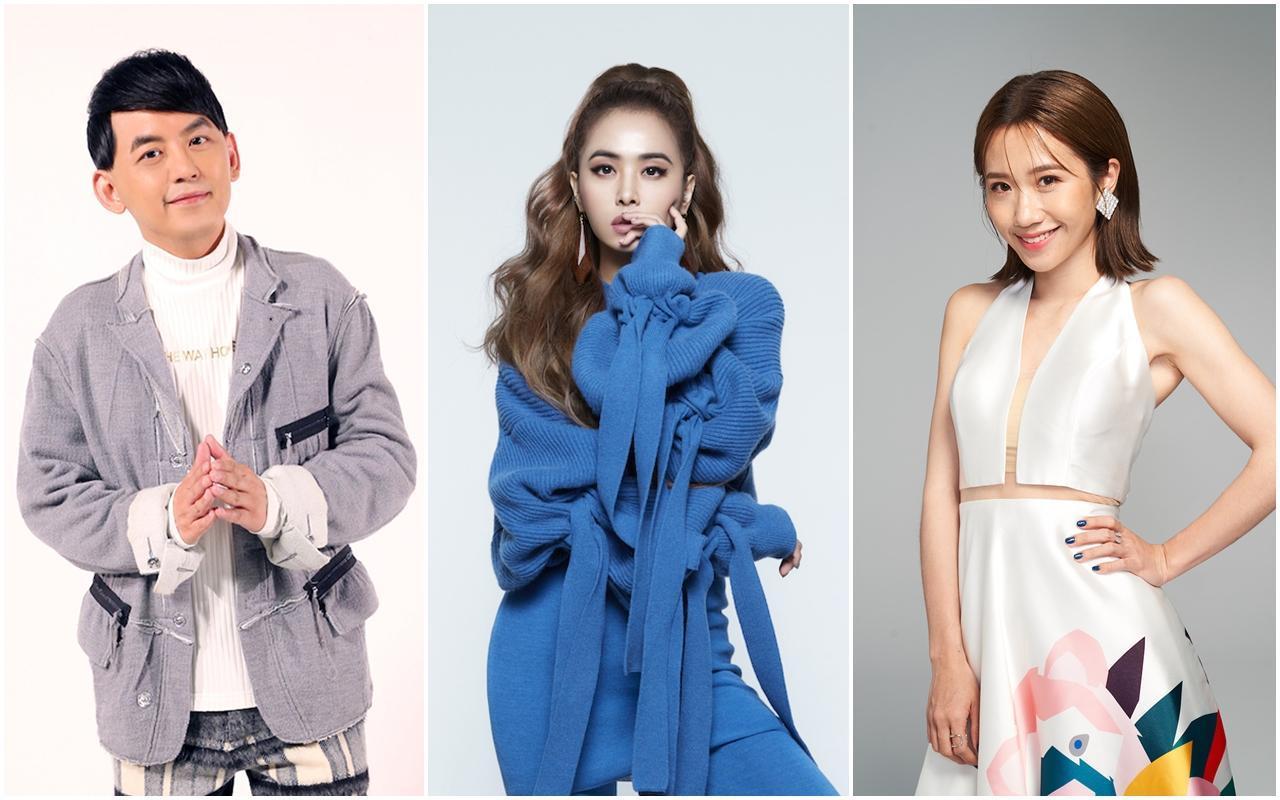 蔡依林（中）宣布將站上KKBOX頒獎典禮演出，在台灣首唱新歌。Lulu（右）也將首挑風雲榜主持棒，要跟師父黃子佼（左）惡補主持功力。（KKBOX提供）