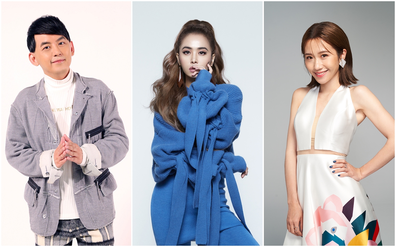 蔡依林（中）宣布將站上KKBOX頒獎典禮演出，在台灣首唱新歌。Lulu（右）也將首挑風雲榜主持棒，要跟師父黃子佼（左）惡補主持功力。（KKBOX提供）