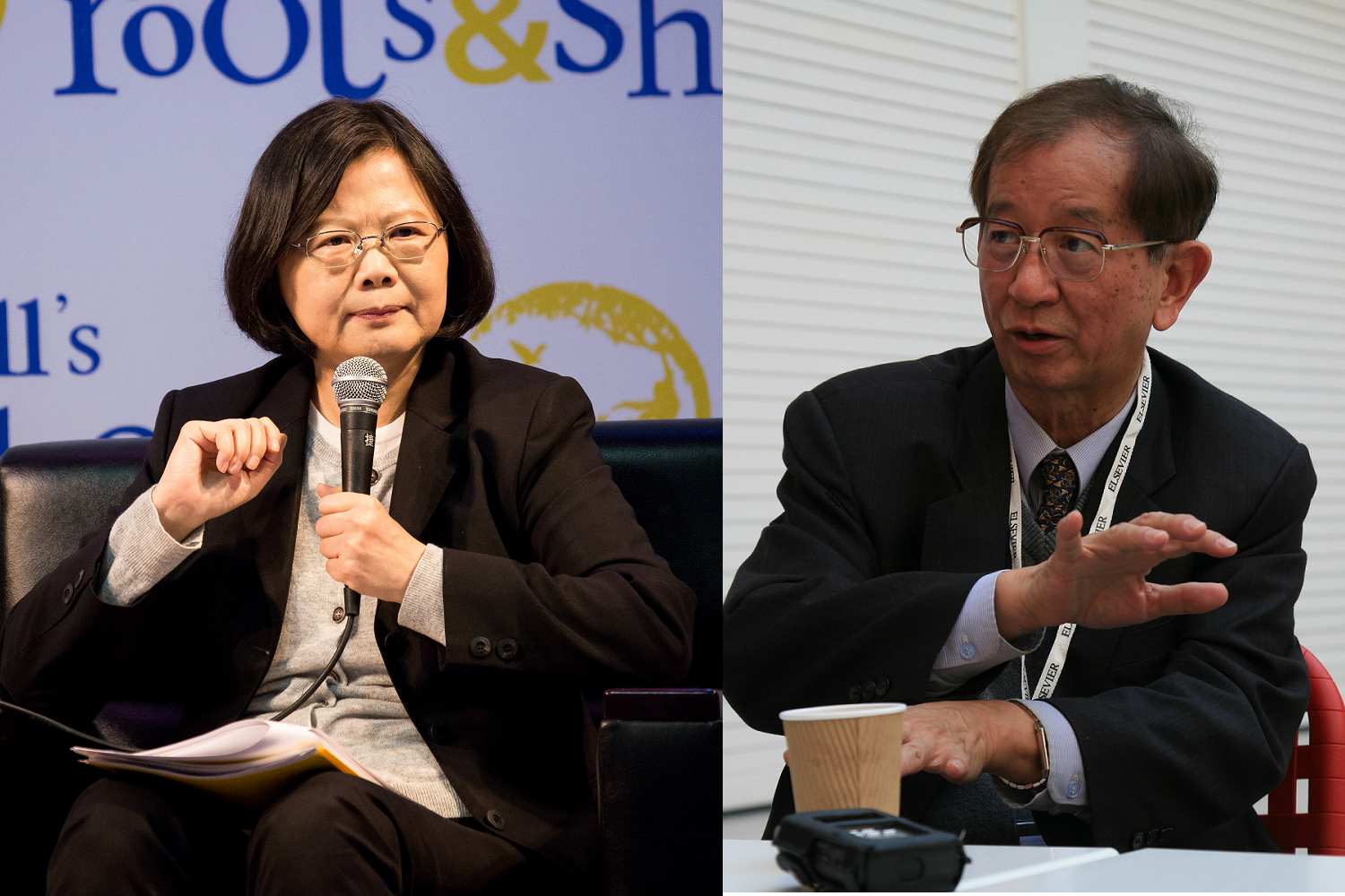 前中研院長李遠哲（右）今日與綠營其他3大老具名，在報紙刊登廣告呼籲總統蔡英文（左）不要再競選連任。