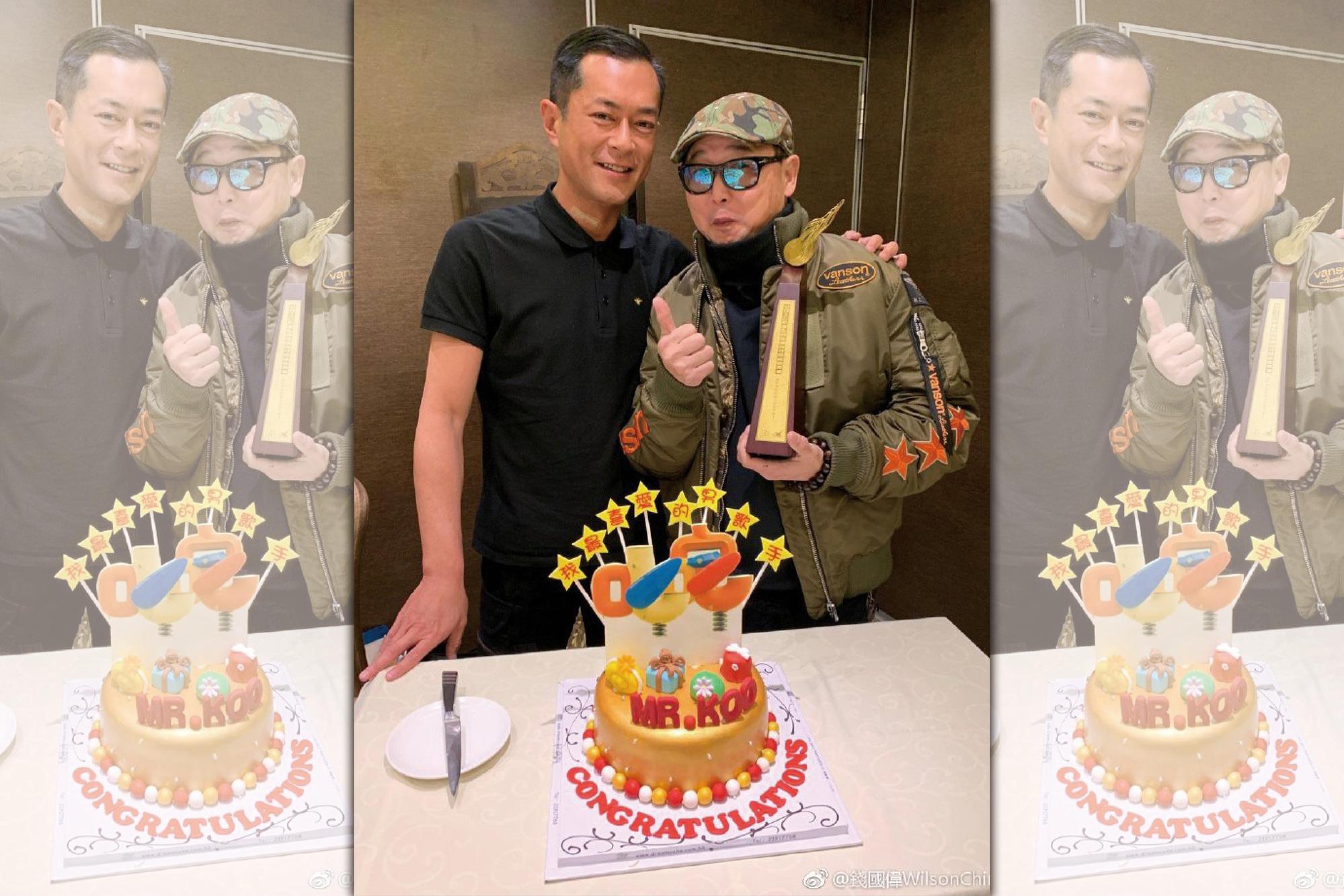 古天樂跟好友導演錢國偉一同慶功。(翻攝自錢國偉微博)