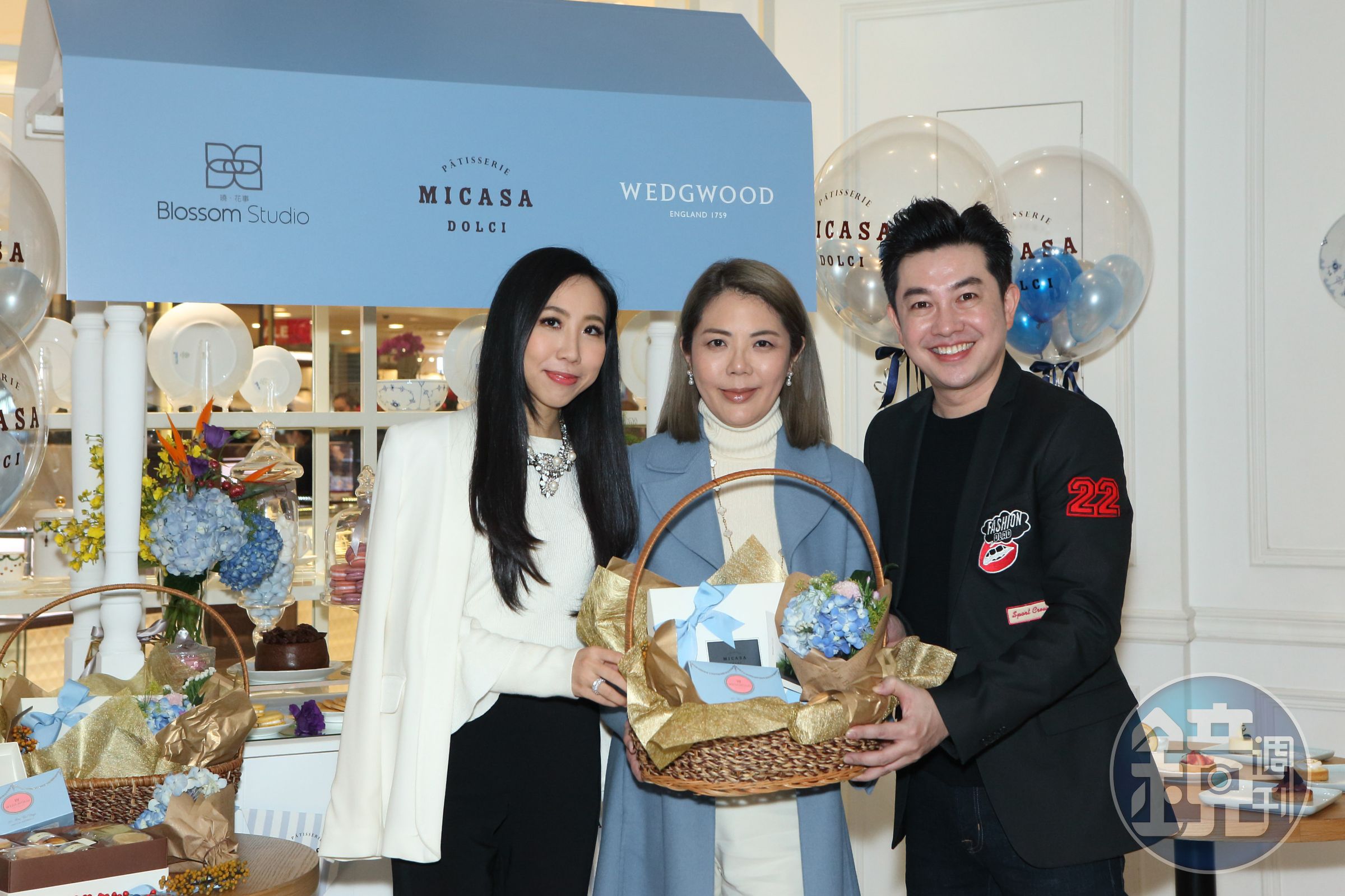 Micasa Dolci合夥人（左起）桃園大溪威斯汀度假飯店執行董事黃郁婷、 CHIN CHIN集團總經理林青蓁與Blossom Studio藝術總監李明川開心攜手合作。（Chin Chin集團提供）