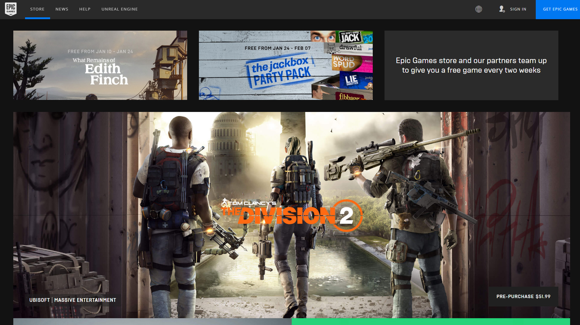 新的一年，線上遊戲商店競爭愈趨白熱化，圖為Epic Games Store。（翻攝自Epic Games Store）