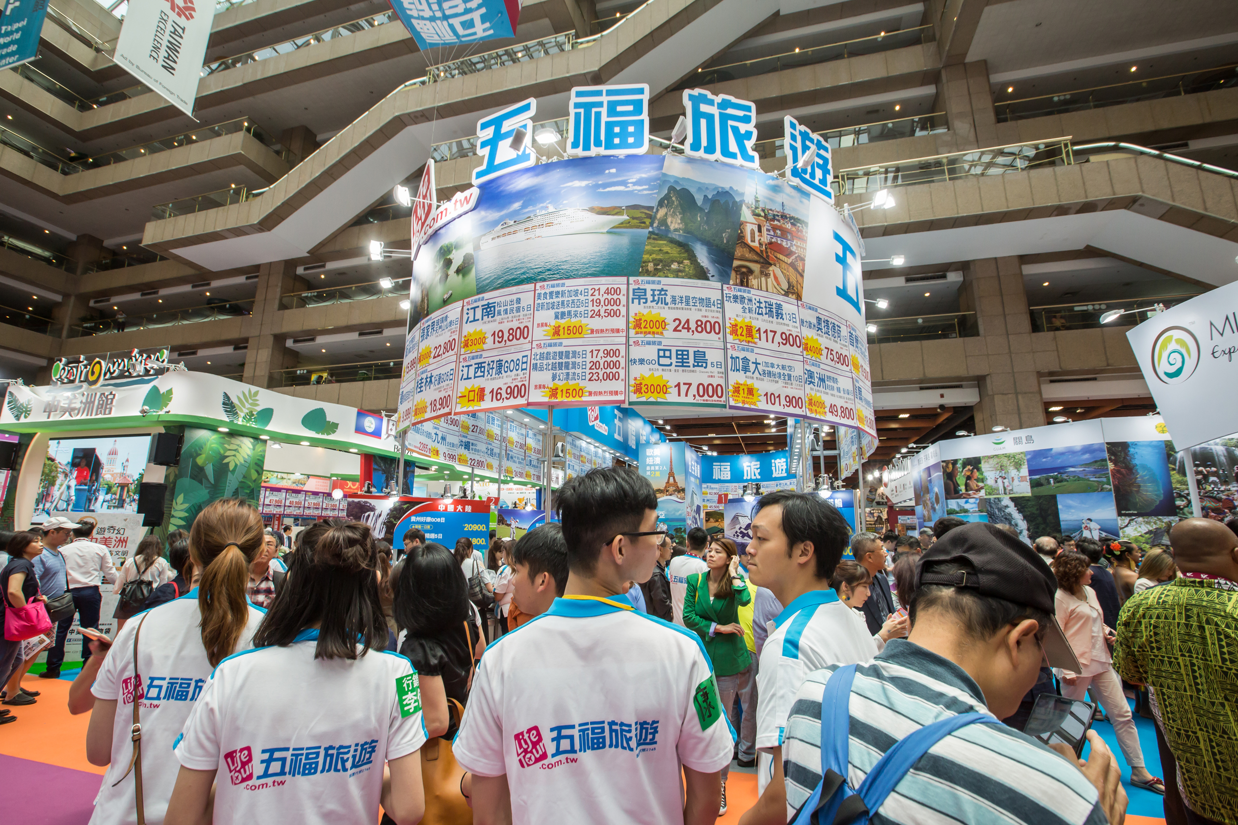 每年旅展五福都不缺席，除原本強項東北亞，近年也積極佈局東南亞、歐美航線。 