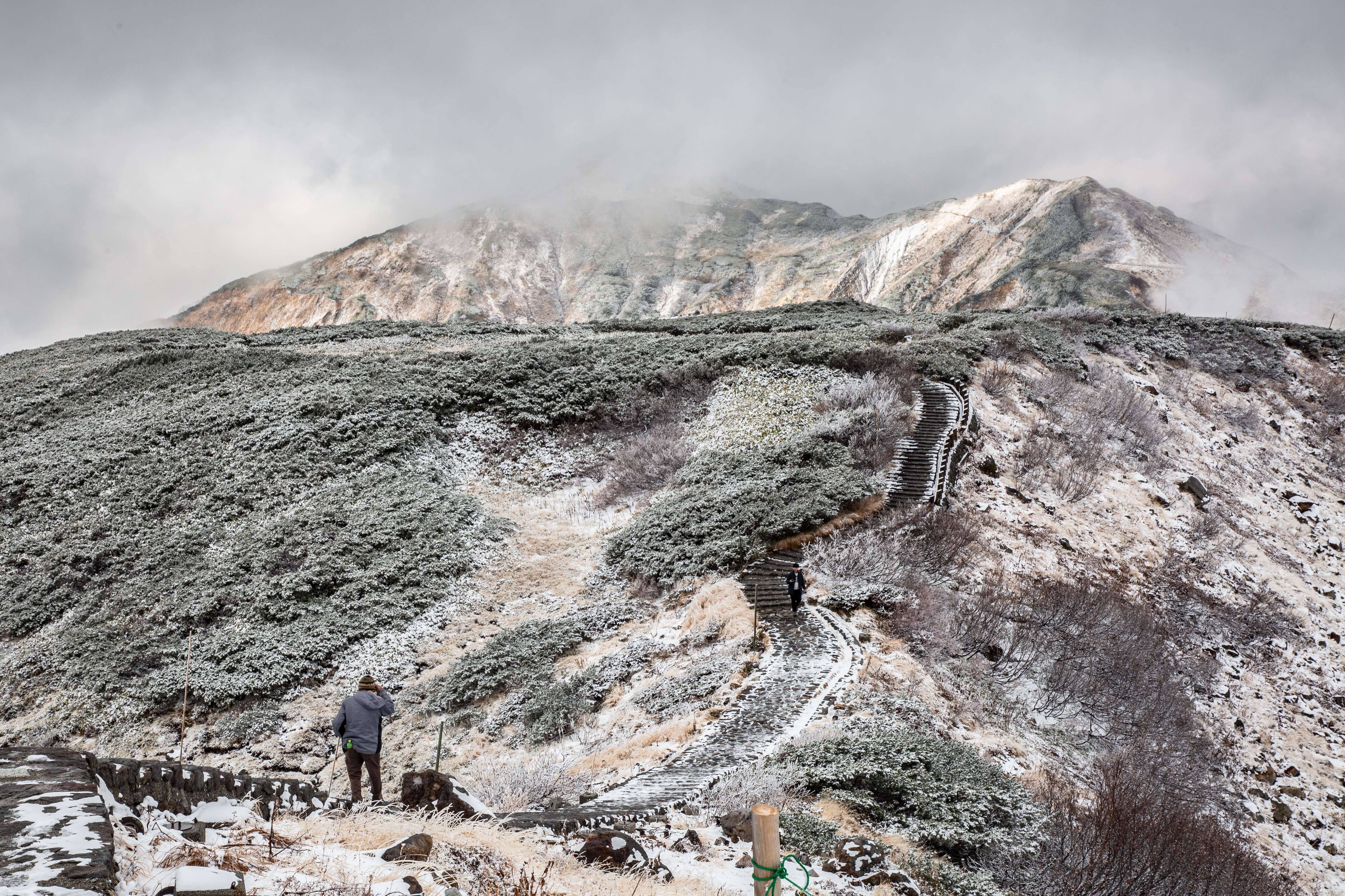 「立山黑部阿爾卑斯山脈路線」最高處已是雪白一片。
