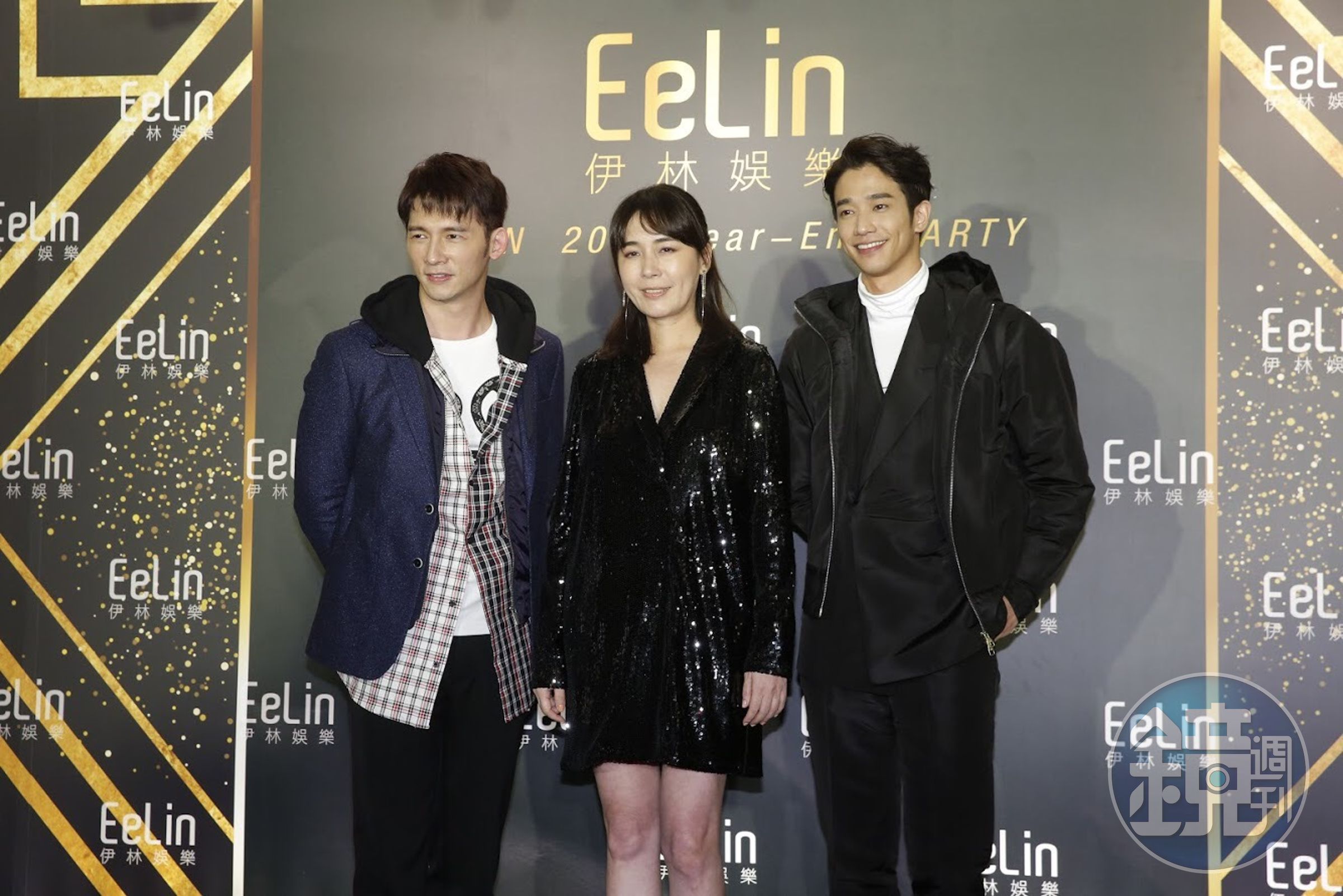 溫昇豪（左起）、陳婉若、劉以豪今盛裝出席伊林尾牙。