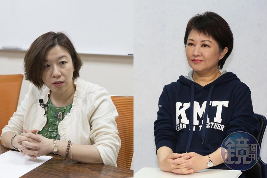 民進黨立委林靜儀(左)在臉書批評,盧秀燕(右)喊出「換市長後空氣就會換新」的口號被多數人所接受,直到最近才有人接受「境外汙染物」的事實。