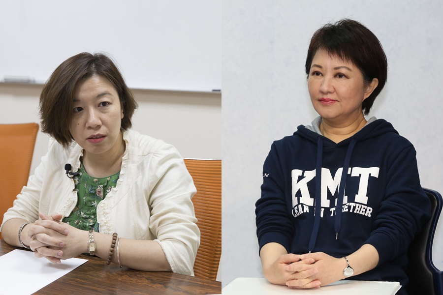 民進黨立委林靜儀（左）在臉書批評，盧秀燕（右）喊出「換市長後空氣就會換新」的口號被多數人所接受，直到最近才有人接受「境外汙染物」的事實。