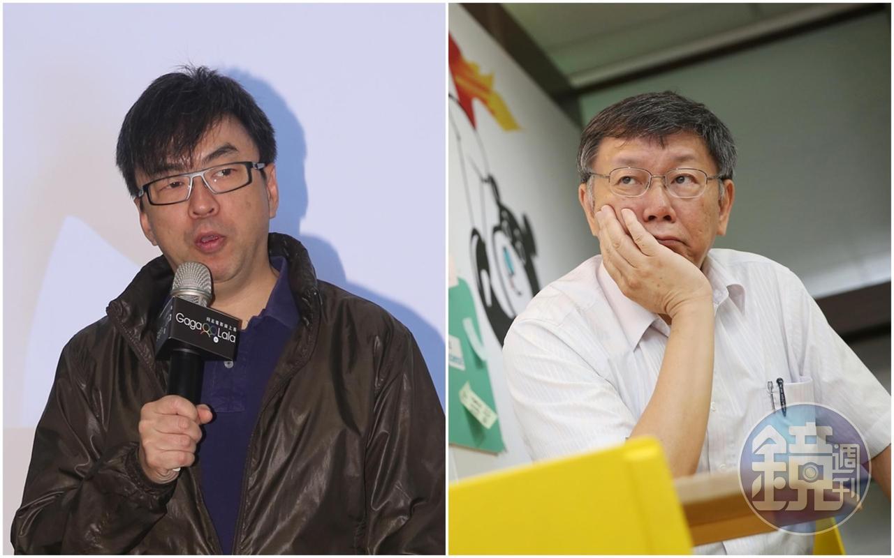 立委段宜康(左)在臉書po出伊索寓言故事「一隻眼睛的鹿」,暗諷柯文哲(右)沒有看到中國大陸的威脅。
