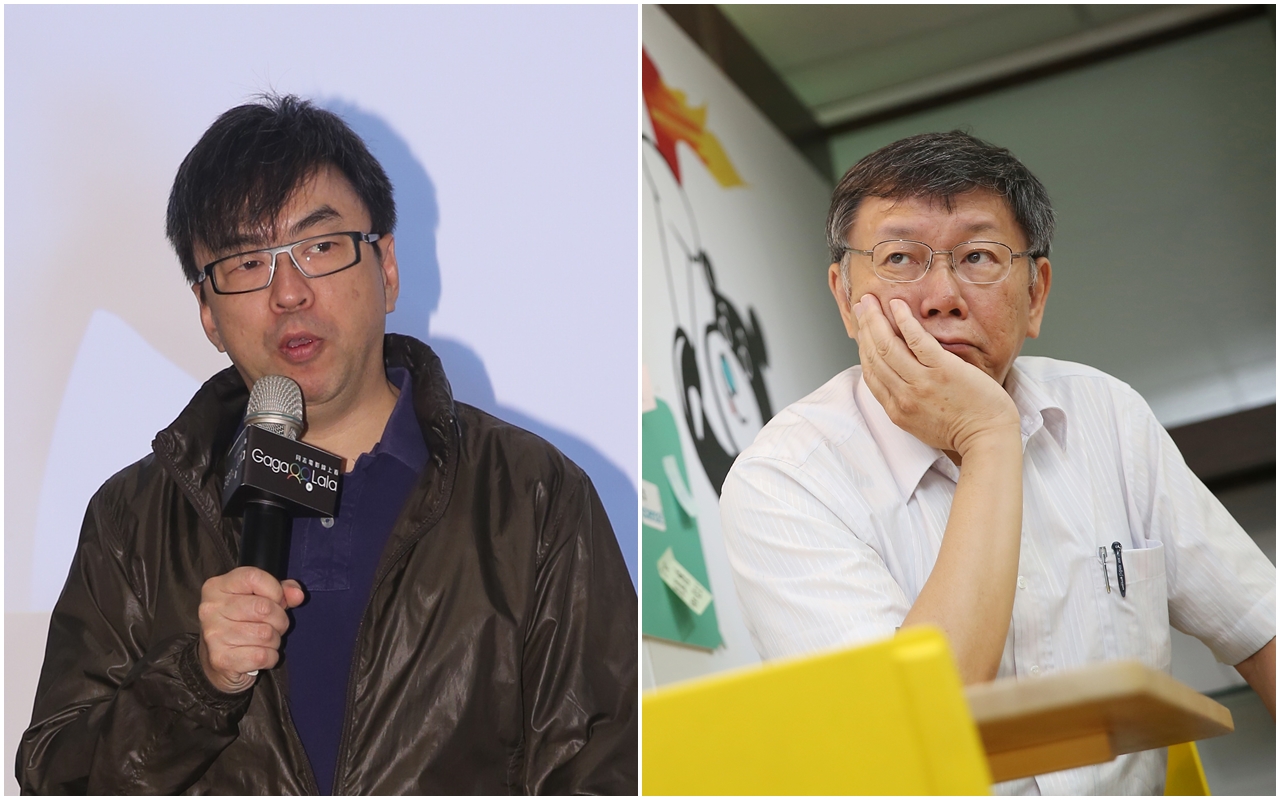 立委段宜康（左）在臉書po出伊索寓言故事「一隻眼睛的鹿」，暗諷柯文哲（右）沒有看到中國大陸的威脅。