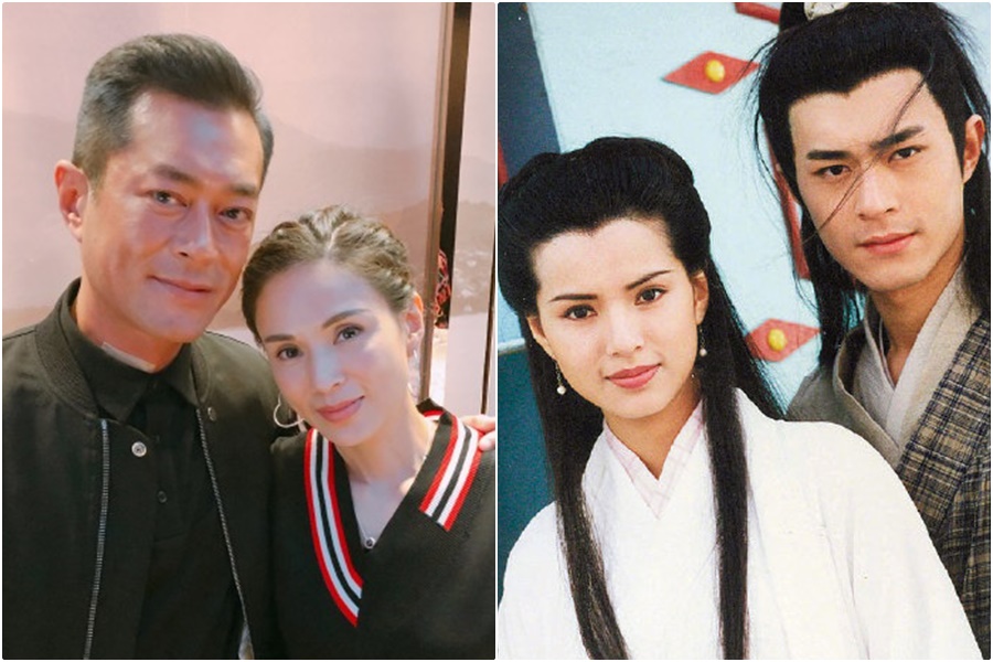 1995年由古天樂飾演的楊過和李若彤飾演的小龍女，睽違24年同框，勾起劇迷回憶。（翻攝新浪電影、李若彤微博）