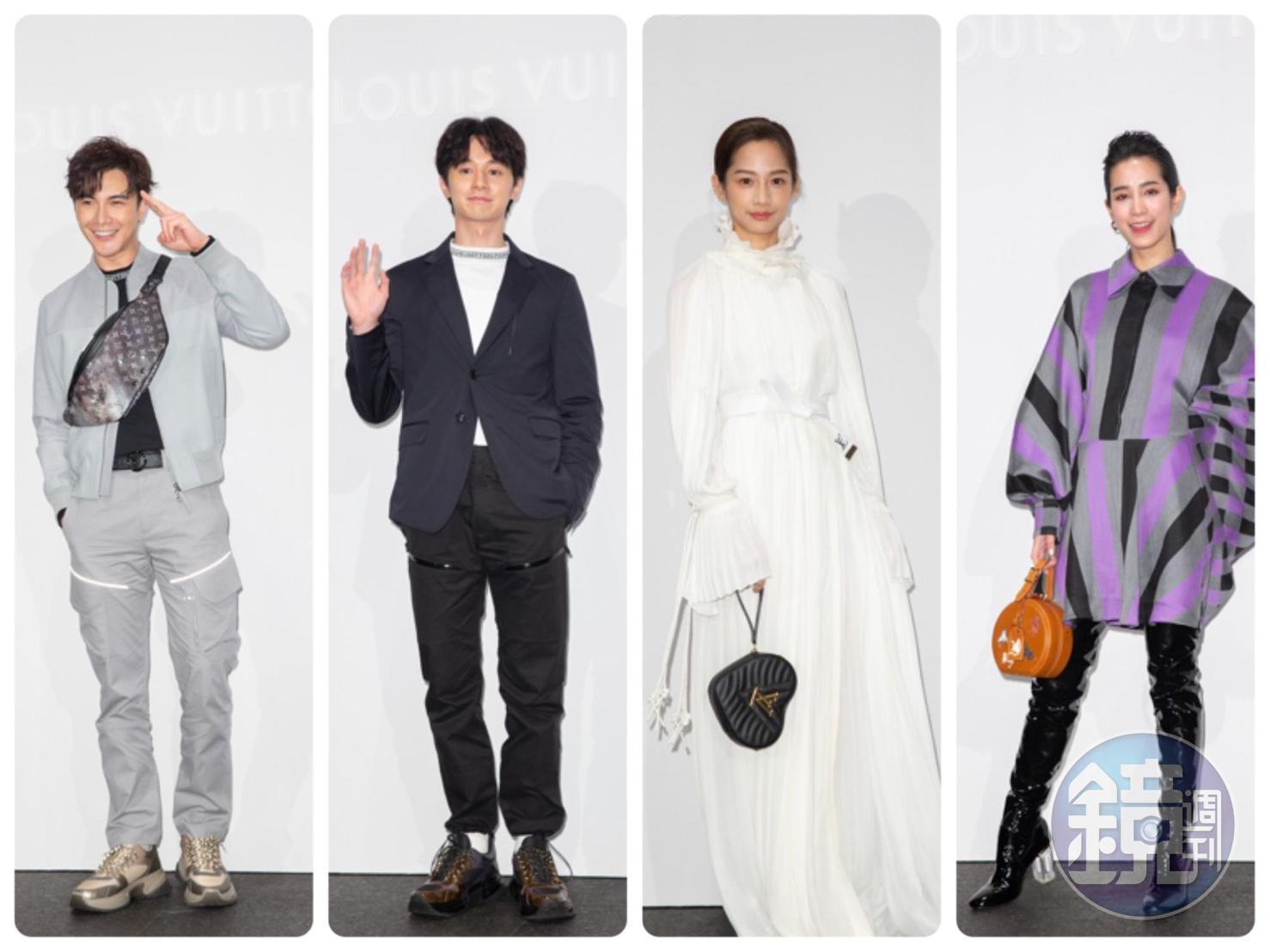 LV昨晚發表2019早春與春夏系列發表,包括(左起)謝佳見、張軒睿、簡嫚書、温貞菱都到場參觀。