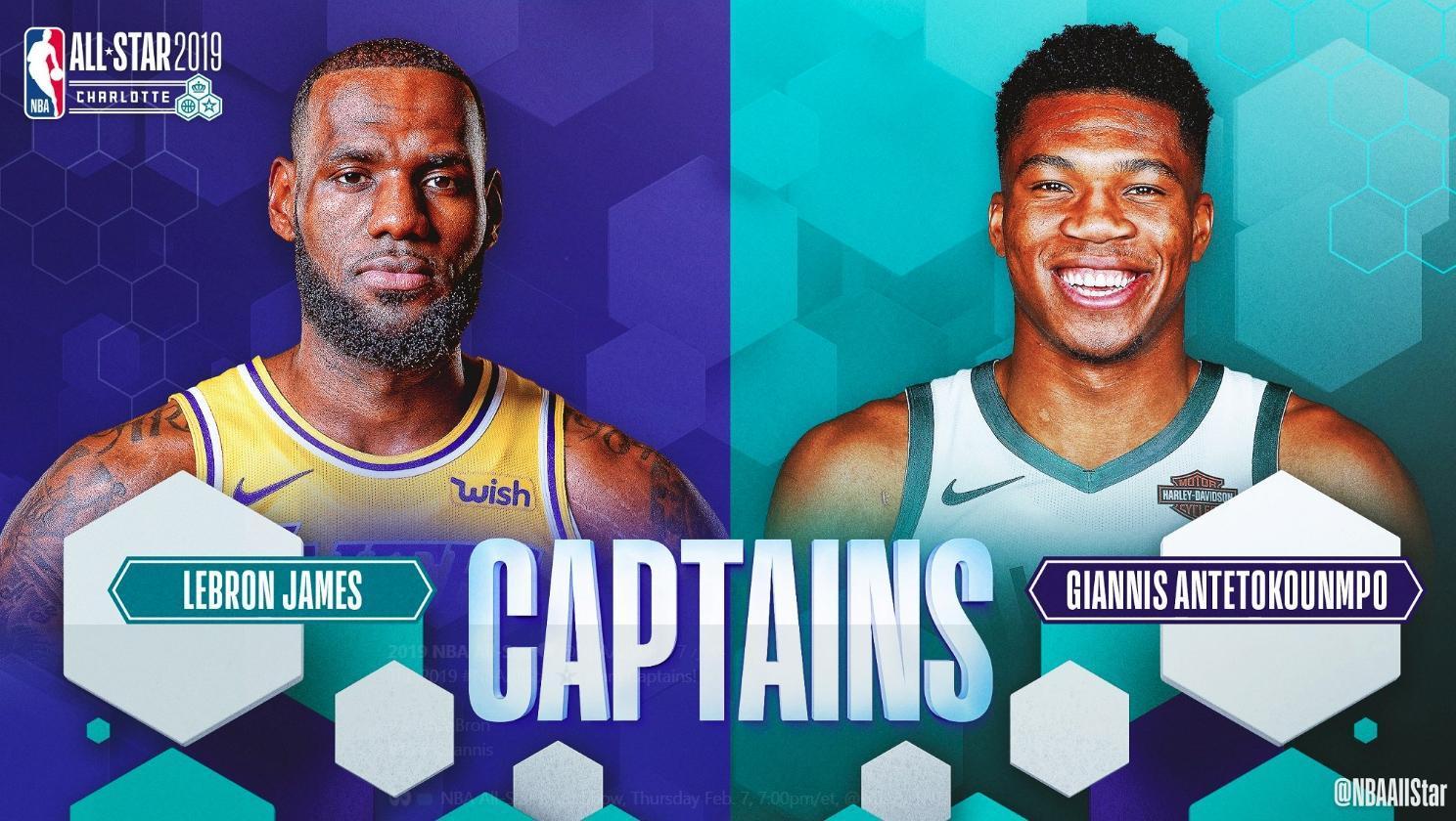 NBA明星賽先發名單出爐,由湖人「詹皇」詹姆士及公鹿「字母哥」安特托昆博票選成為東西區隊長。(翻攝自NBA推特)