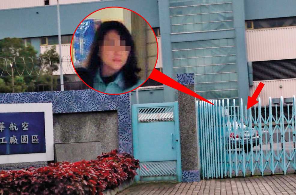 本刊直擊蔡菁珊開車（紅圈處）進入桃園機場航空公司的修護園區。知情人士透露，12月起，蔡菁珊又回到航空業。