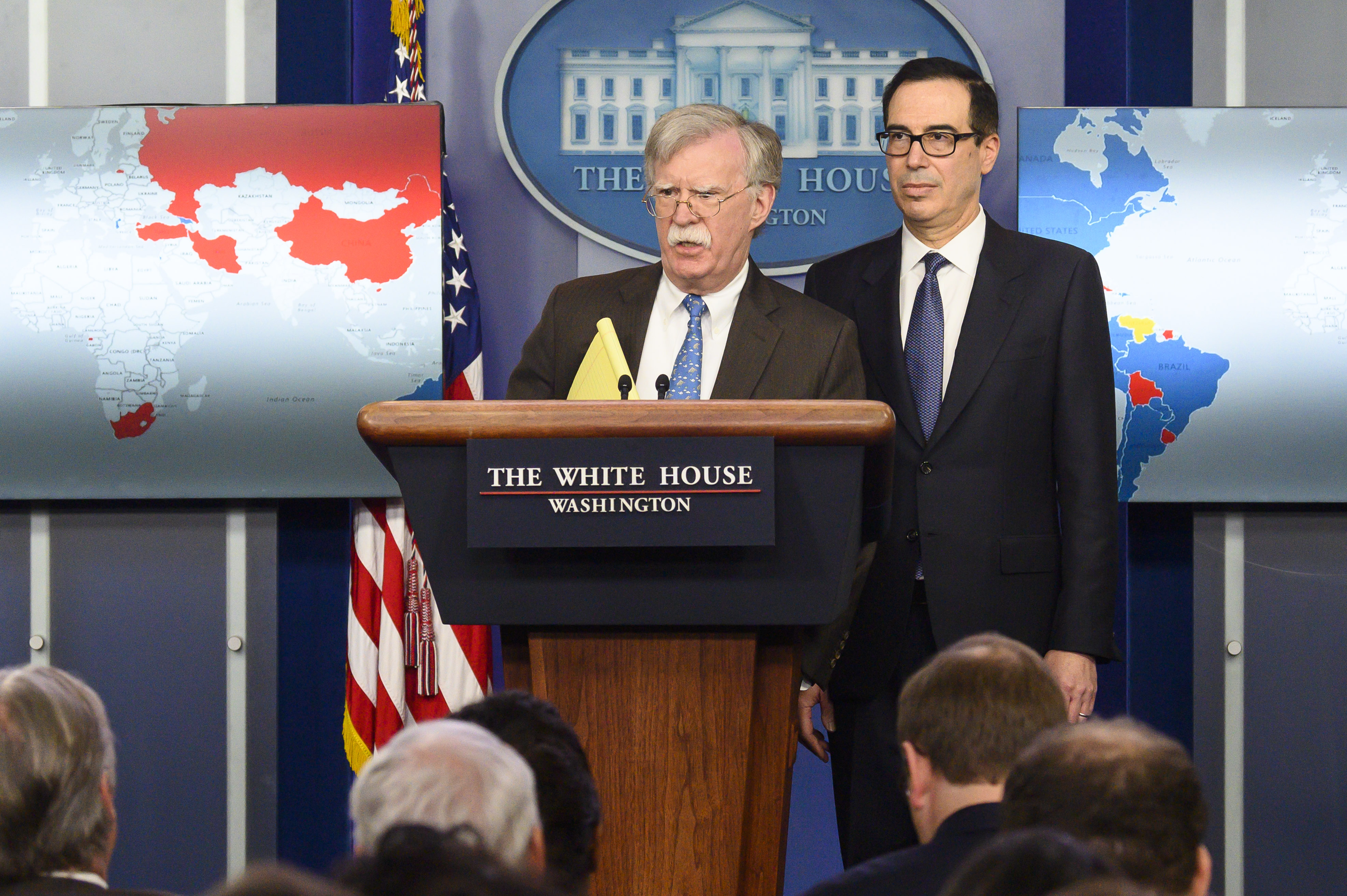 日前美國白宮舉行記者會，說明對委內瑞拉實施的經濟制裁。（東方IC）