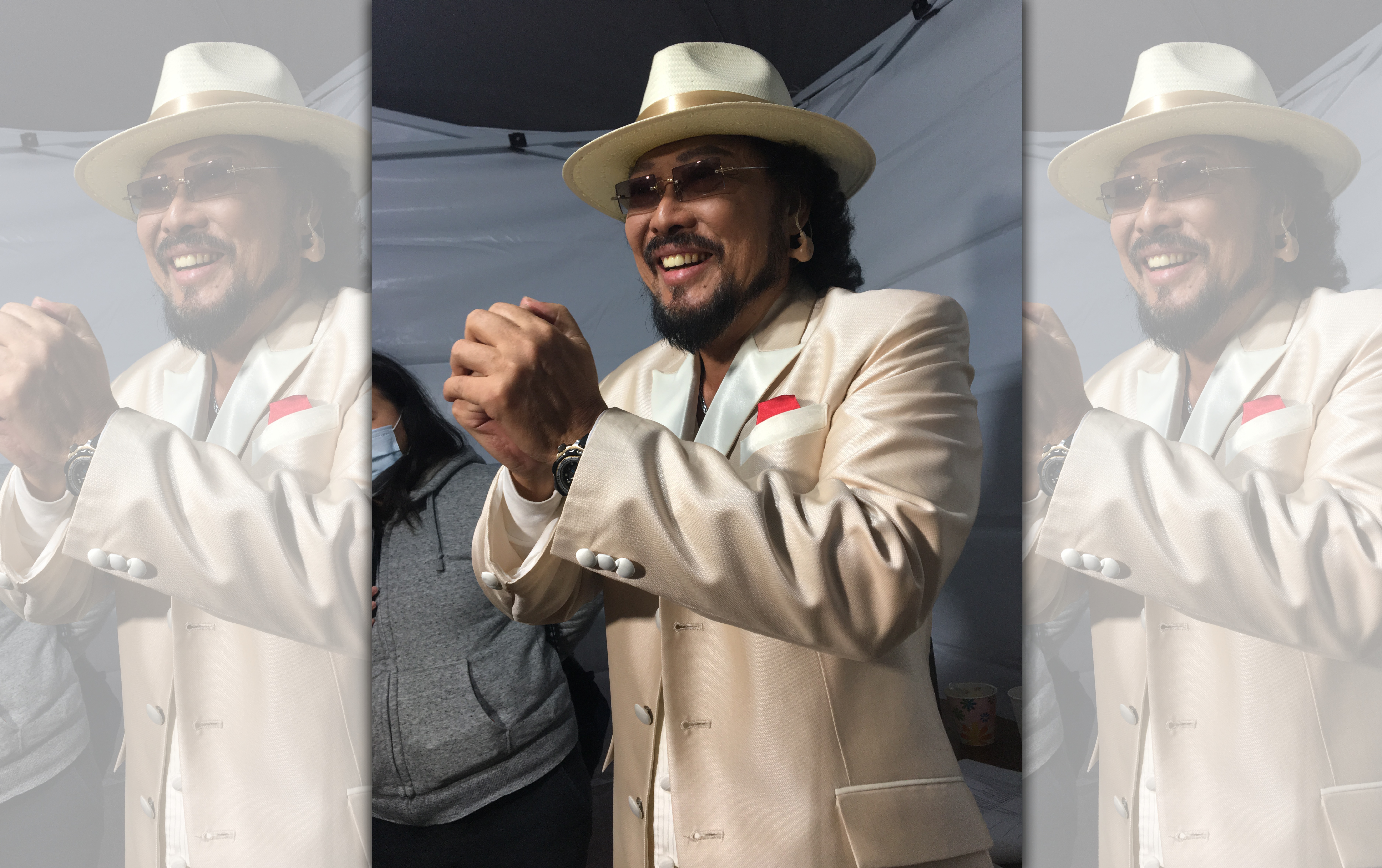 張菲今早主持鴻海尾牙，開心與媒體碰面。