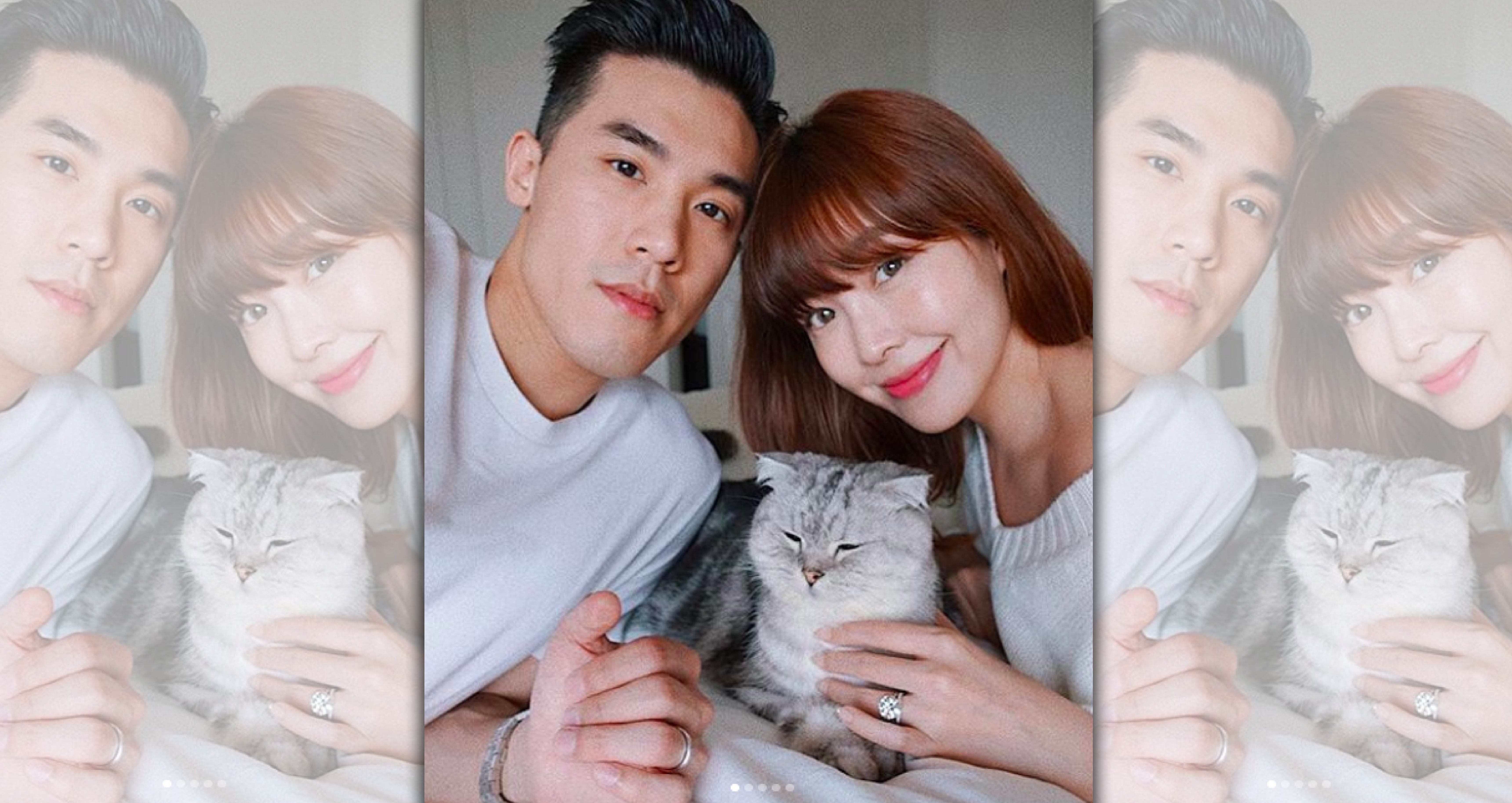 廖曉喬在IG上宣布，已經跟Alan（董子淳）在2月2日結婚，愛貓Cookie也一起入鏡。（翻攝廖曉喬IG）