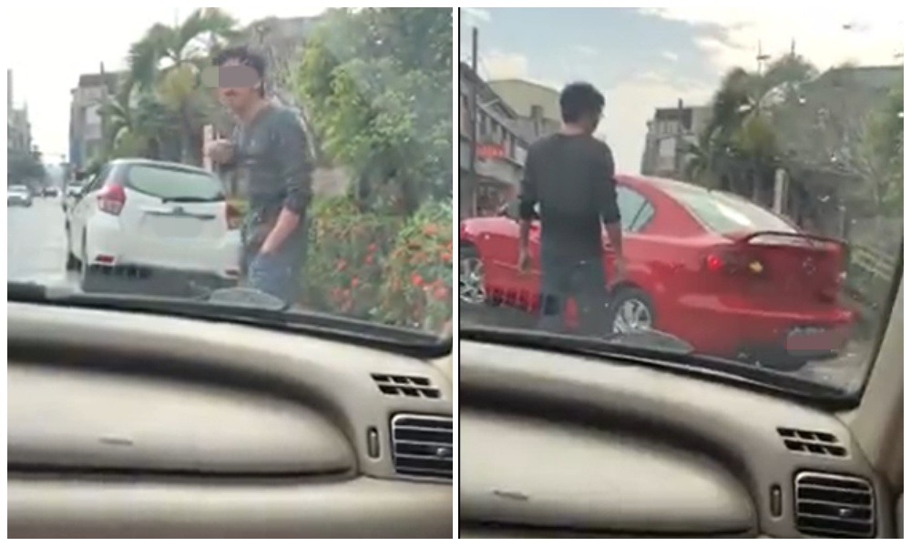 無賴男的朋友最後成功將紅色馬自達停進車位。（翻攝畫面）