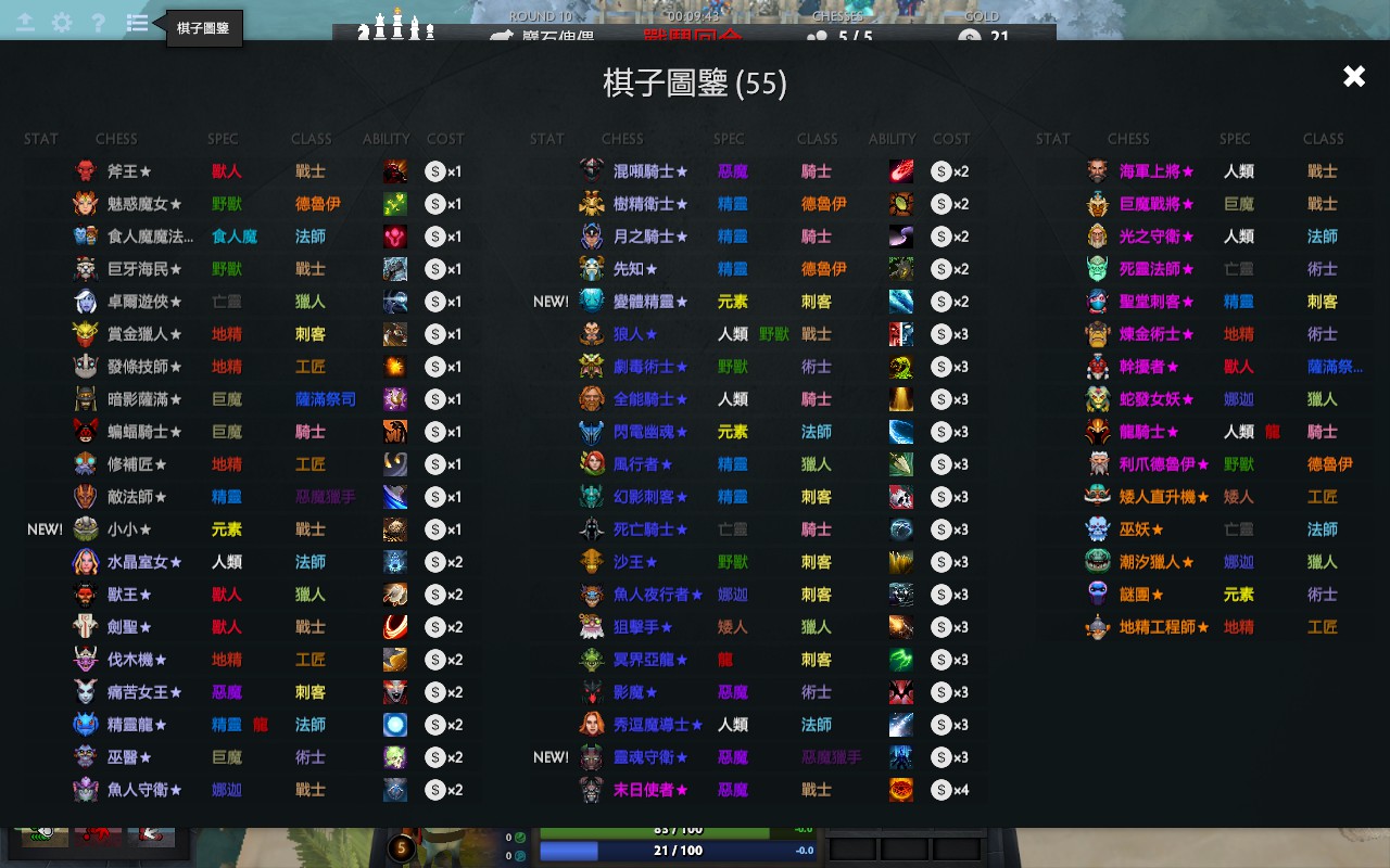 所有英雄棋子的圖鑑一覽（圖片來源：遊戲實機擷圖）