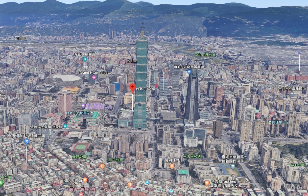 Google地圖3D上線，網友發現在雙北、桃園和台中的部分區域，可看到3D影像。（圖擷自Google地圖）