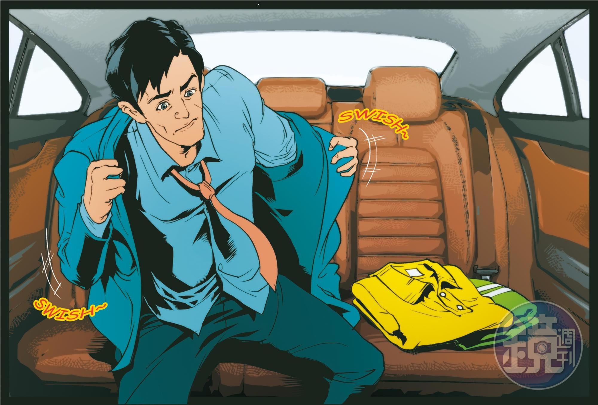 小陳取款得逞後搭計程車逃逸，並在車上換裝，企圖躲避監視器追蹤。