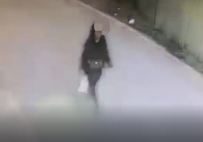 港女提著白色提袋在街上行走，過程都遭監視器拍下。
