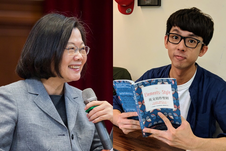 蔡英文總統臉書昨（19日）推出英文教學，釣出知名YouTuber阿滴回覆。（左圖取自蔡英文 Tsai Ing-wen粉專、右圖取自阿滴英文粉專）