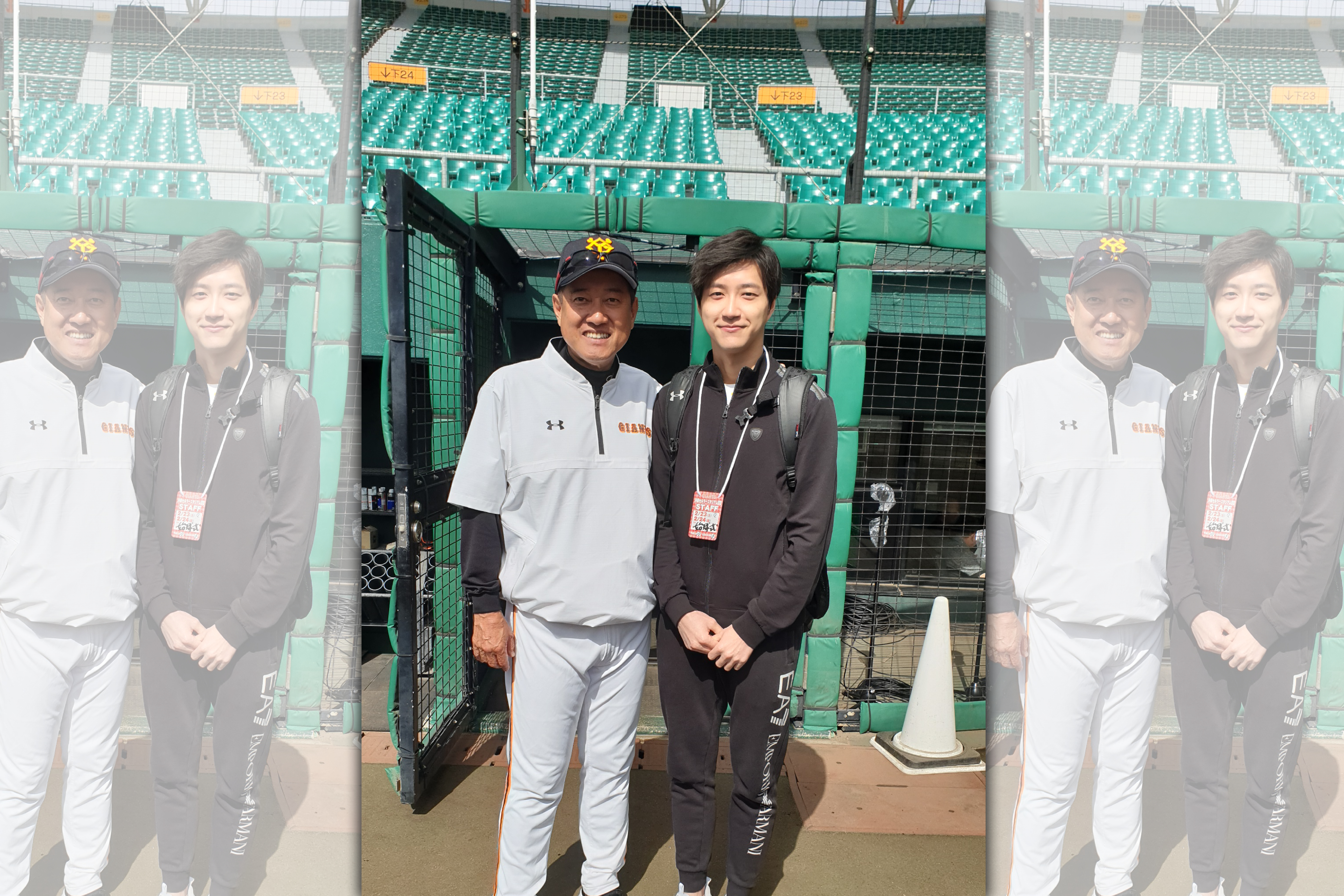 江宏傑與原辰德教練話家常，從天氣一路聊到台灣的生活。（華研國際提供）