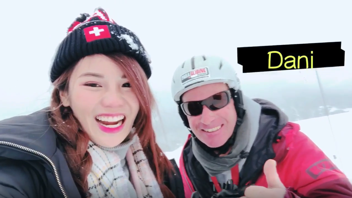 琳妲和閨密去歐洲旅遊，在少女峰滑雪時，竟捕獲野生老外小鐘！（翻攝畫面）