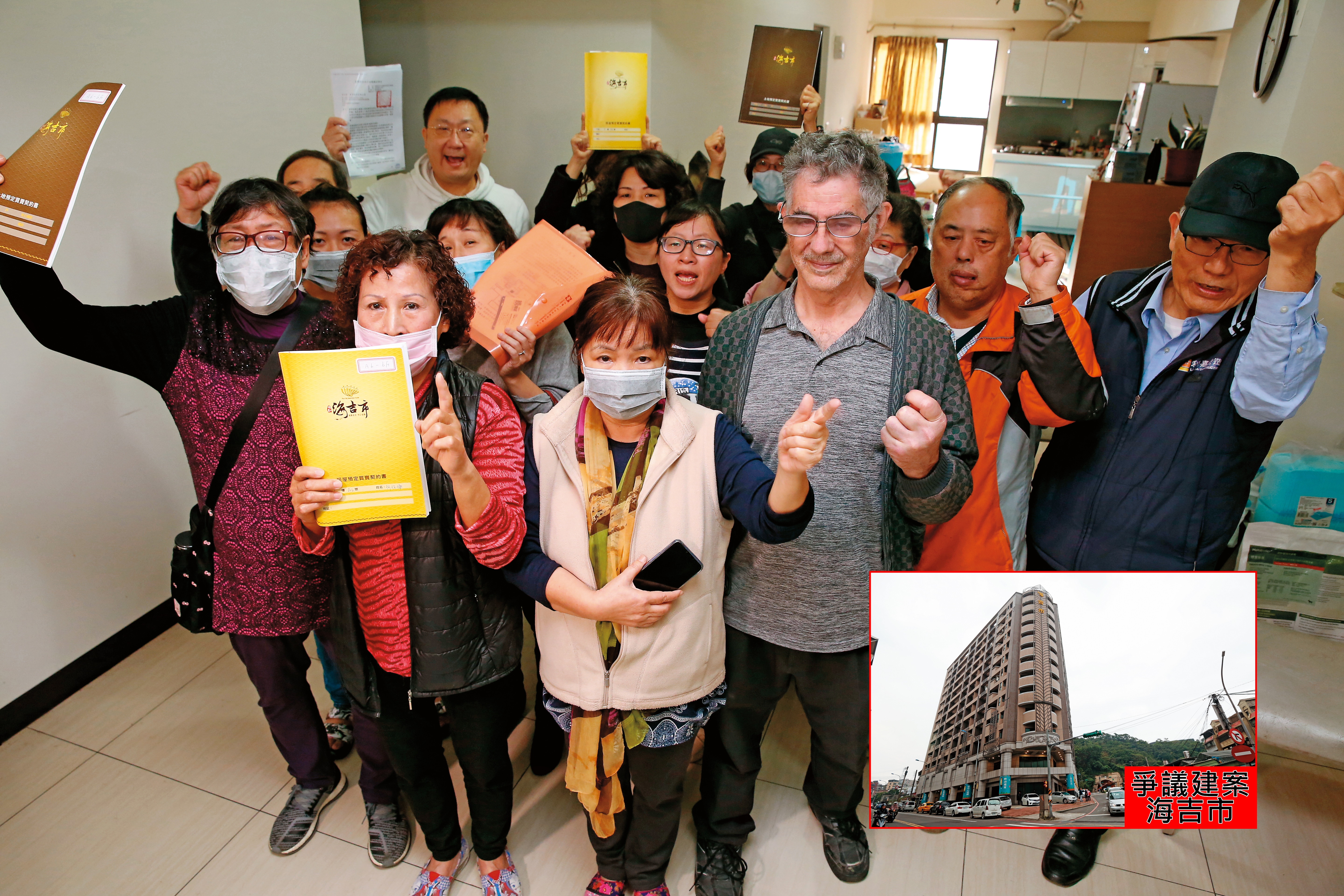 10多名海吉市買方，2月27日到建案屋內集合，並向本刊控訴遭建商詐騙，高喊「無良碩晟，還我房產」。