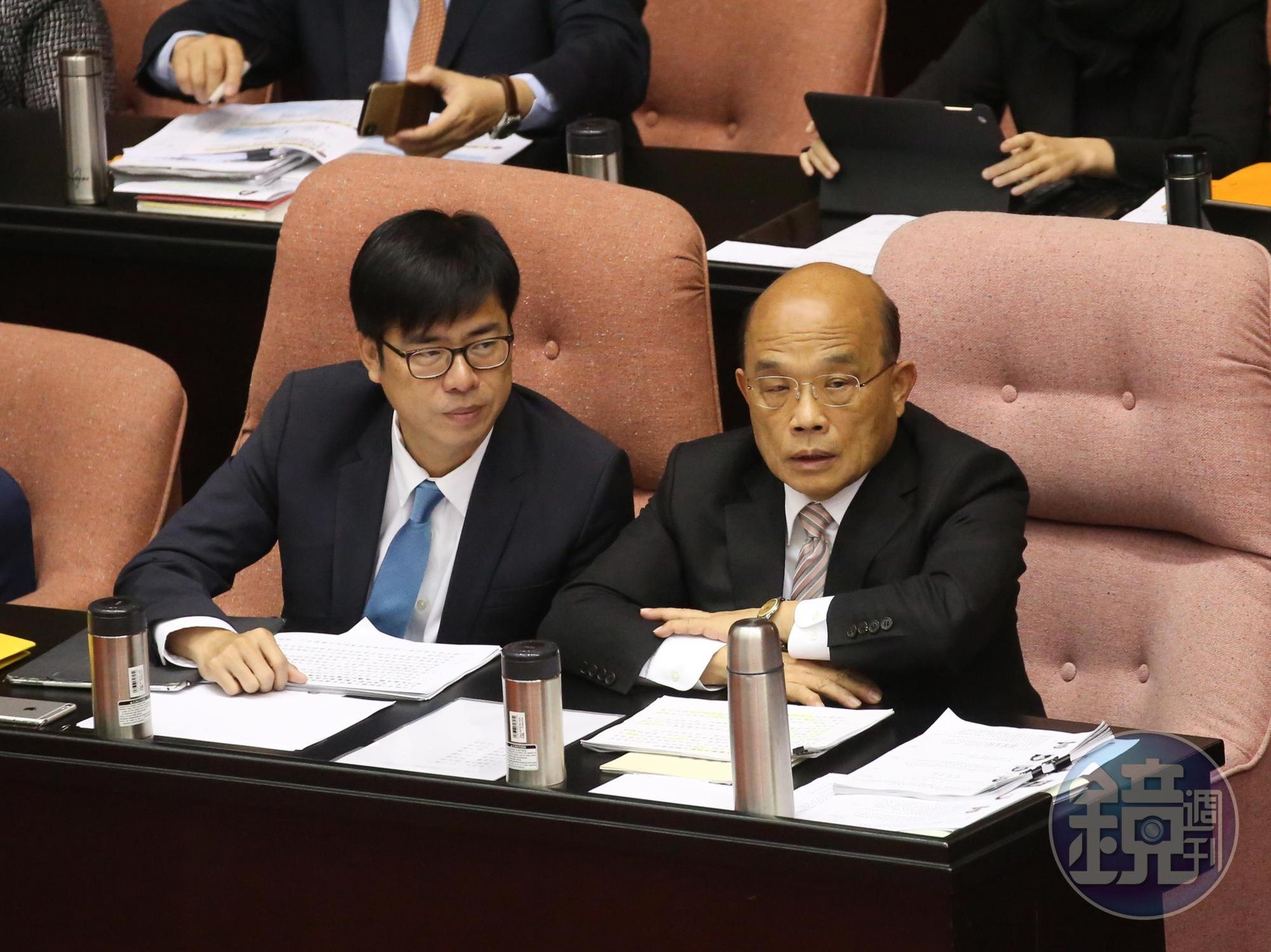 副閣揆陳其邁(左)在黨內雖被歸為「英系」,但與蘇互信頗佳。