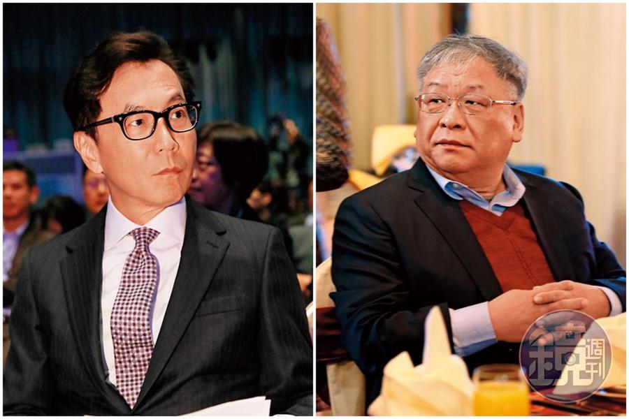蔡明忠（左）擁有一百六十多萬用戶的凱擘、台固系統台，近來卻遭北都低價搶市，流失不少客戶群。練台生（右）是年代集團董事長，黨政關係良好。