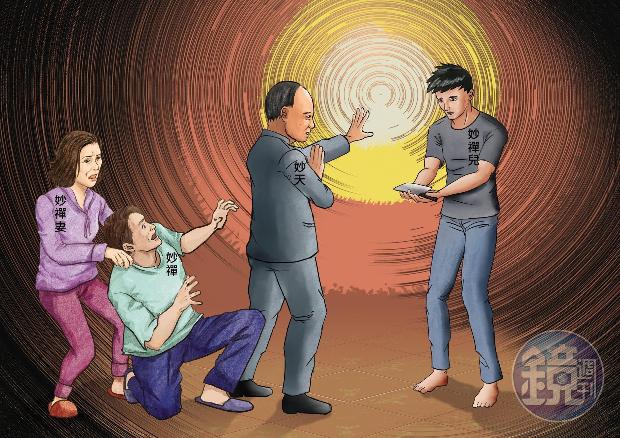 妙天透露,妙禪曾被兒子拿菜刀追砍,還跟太太躲在房間不敢出門,是他出手替妙禪解圍。(圖為示意畫面)