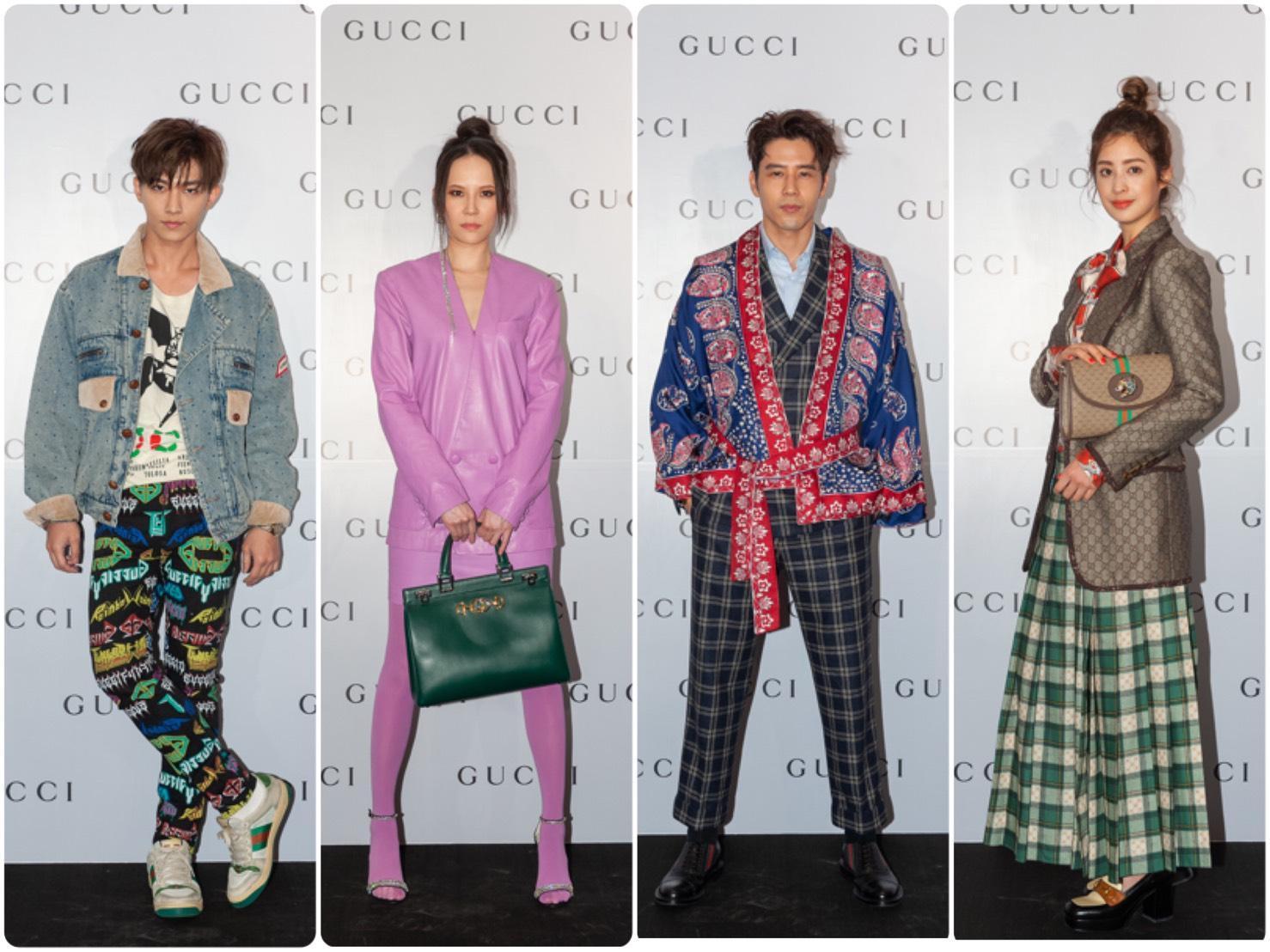 GUCCI高雄形象概念店開幕,邀來(左起)炎亞綸、楊乃文、胡宇威、莫允雯站台。(GUCCI提供)