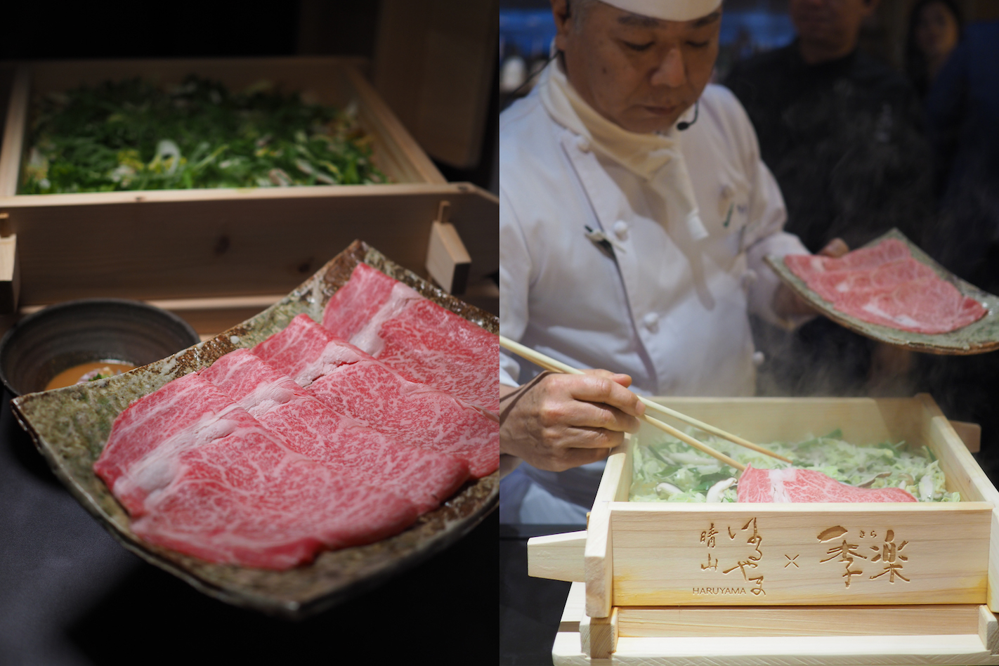 和牛終於不再只能煎烤涮，「台北美福大飯店」的「晴山日本料理」找來日本米其林餐廳「季樂」助陣，推出用蒸的極品和牛套餐。