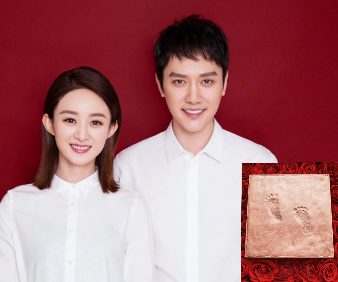趙麗穎和馮紹峰去年10月領證結婚,今天宣布兒子報到。(合成馮紹峰微博圖片)