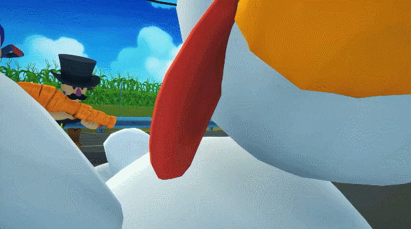 抱雞跑時不能攻擊，畫面相當有趣（圖片來源：遊戲實機擷圖）
