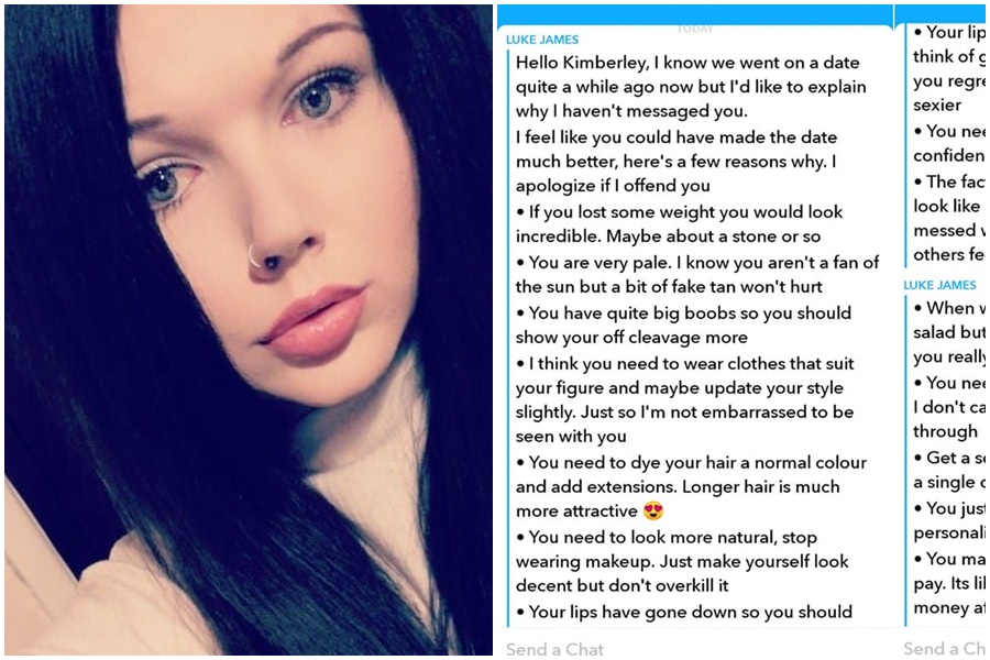 一名英國女生與網友約會後收到「15項改善清單」，內容讓人看傻眼。（翻攝自 Kimberley Latham-Hawkesford臉書）