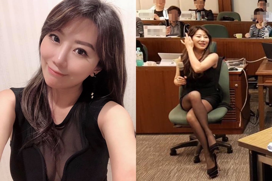 佩甄昨（14日）曬出身穿薄紗深V洋裝去上課的照片，讓網友噴鼻血。（擷自李佩甄臉書）