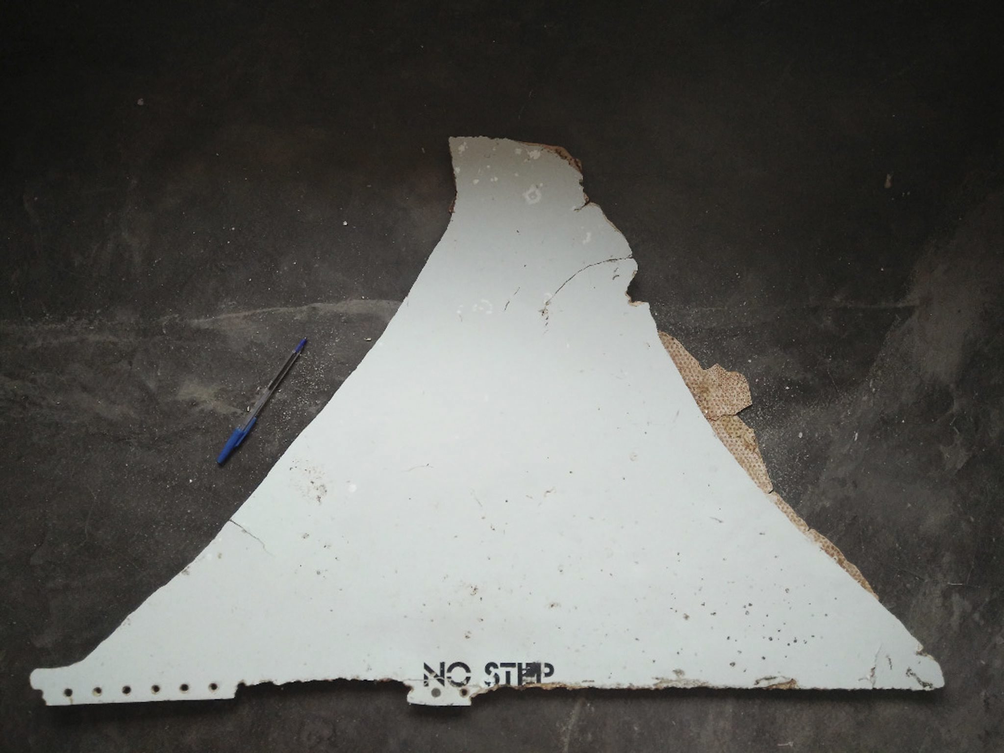 有著“NO STEP”字樣的殘骸被確認屬於MH370客機上的物品。（東方IC）