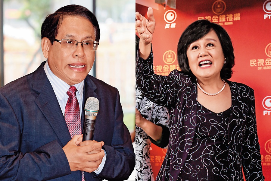 王明玉（右）過去與郭倍宏（左）屬同一陣營，後來倒戈將郭拉下民投董座大位。