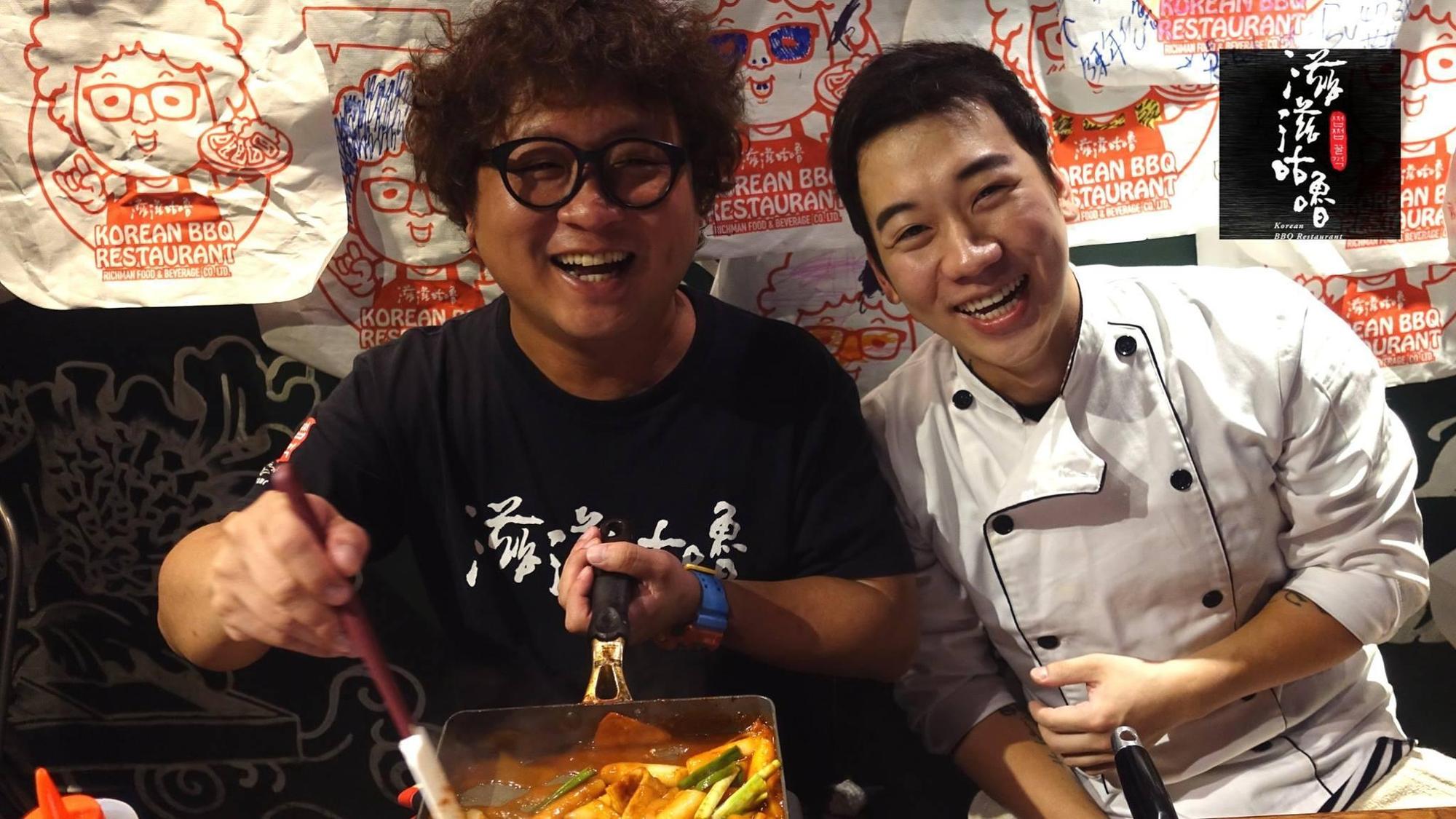 藝人納豆（左）投資的韓式燒肉店「滋滋咕嚕」陸續倒店。（翻攝自滋滋咕嚕中壢店臉書）