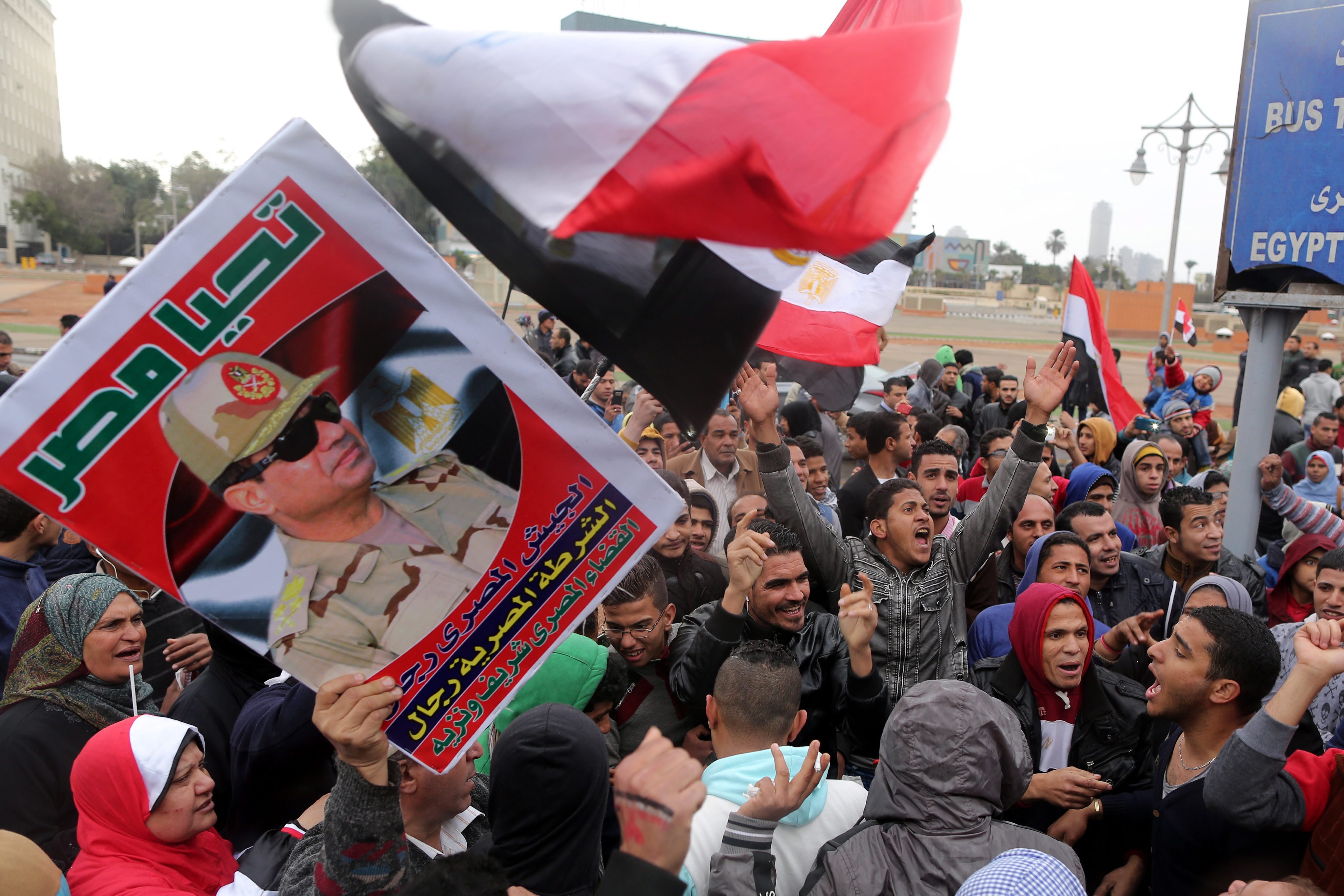 2016年1月，埃及民眾在開羅的解放廣場慶祝阿拉伯之春民主運動五週年。（東方IC）